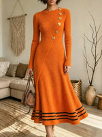 Women Crew Neck Knit Sweater Dress