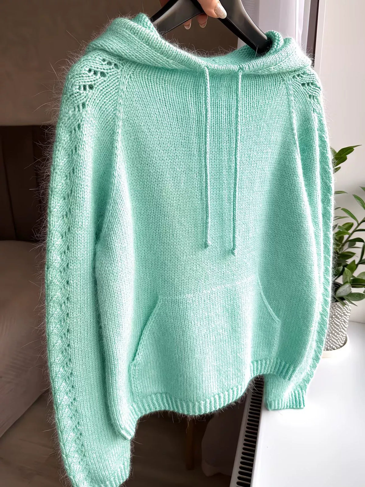 Women's Cable Accented Hooded Knit Sweater