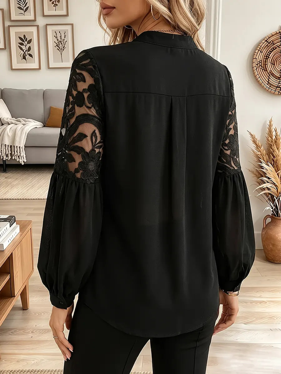 Vintage Elegant Patchwork Sheer Lace Shirt