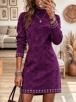 Vintage Chic Turtleneck Art Casual Stylish Long Sleeve Mini Dress