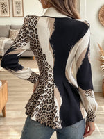 Women's Leopard Print Color Block Peplum Jacket