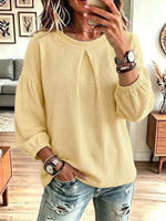 Retro Waffle Art Casual Stylish Long Sleeve Round Collar Shirt