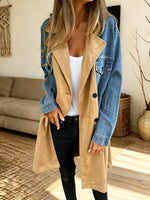 Retro Long Sleeve Lapel Casual Stylish Denim Patchwork Long Coat