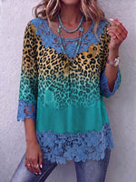 Vintage Elegant Pattern Print Patchwork Hollowed Out Lace Shirt