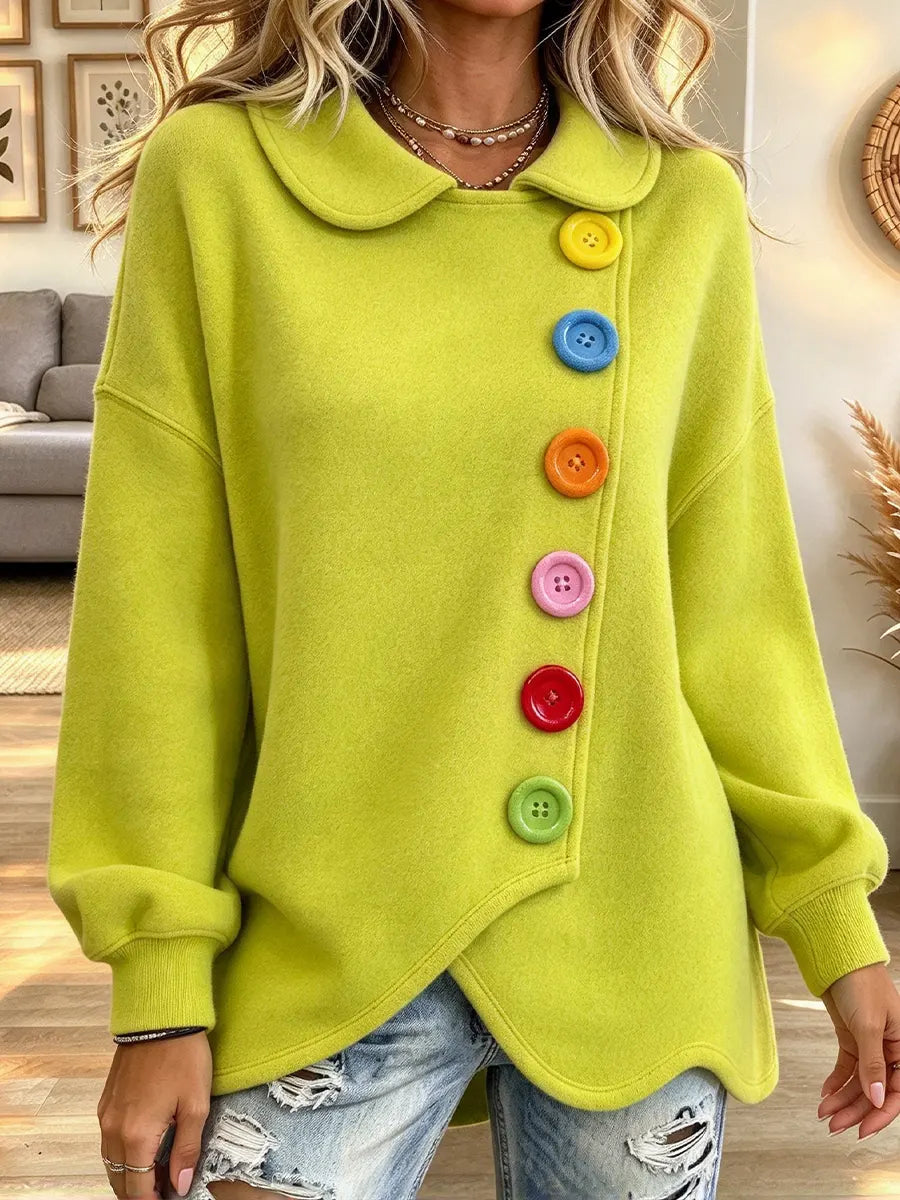 Women's Colorful Diagonal Button Loose Casual Top Button Sweatshirt Jacket