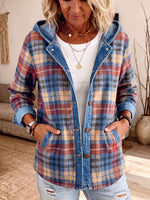 laid Denim Spliced Hooded Button Jacket