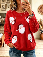 Women's Santa Applique Sequin Sleeve Christmas Sweatshirt