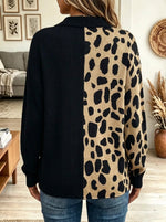Women's Asymmetrical Leopard Patchwork Button Cardigan Sweater