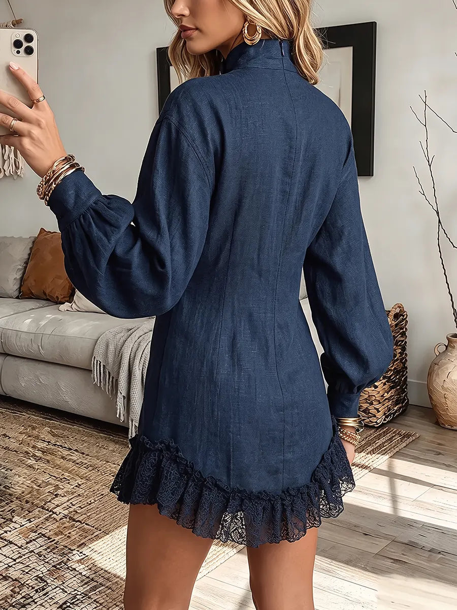 Vintage Elegant Patchwork Lace Trim Dress