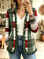 Women's Plaid Ruffle Hem Knit Cardigan