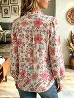 Women's Floral Print Ruffle Collar Blouse