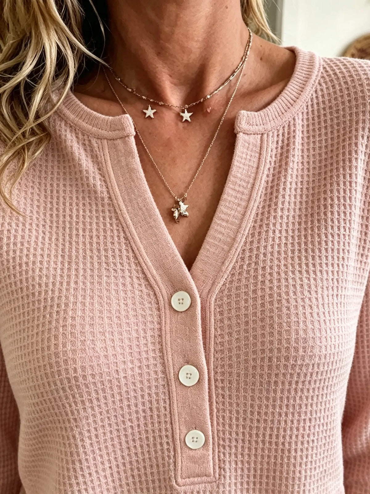 Women's Waffle Knit Henley Top