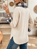 Vintage Elegant Waffle Knit Patchwork Plaid Turtleneck Shirt