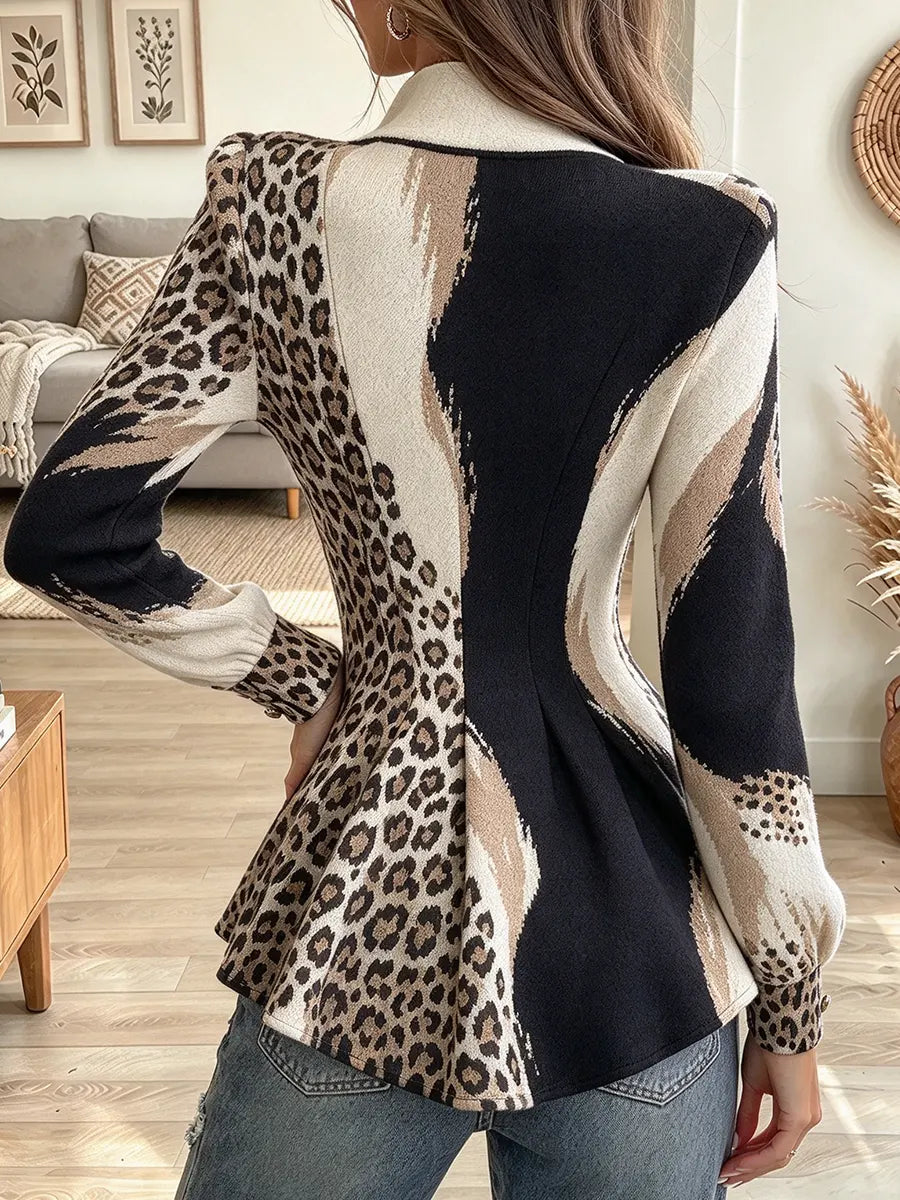 Women's Leopard Print Color Block Peplum Jacket