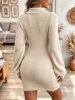 Vintage Chic Turtleneck Art Casual Knit Stylish Long Sleeve Mini Dress