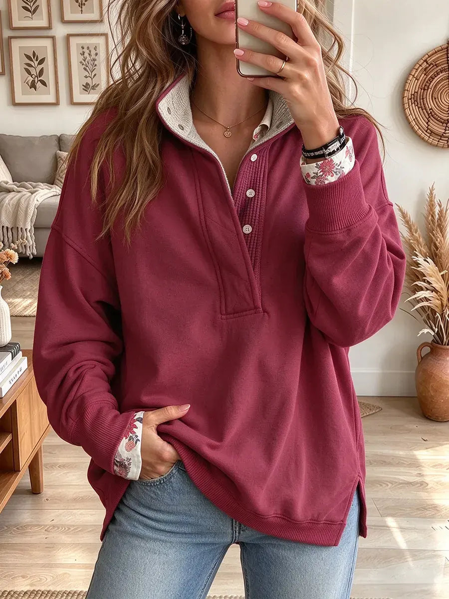 Women's Half Button Stand Collar Sweatshirt