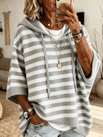 Retro Stripe Pattern Art Hooded Casual Stylish Knitted Top