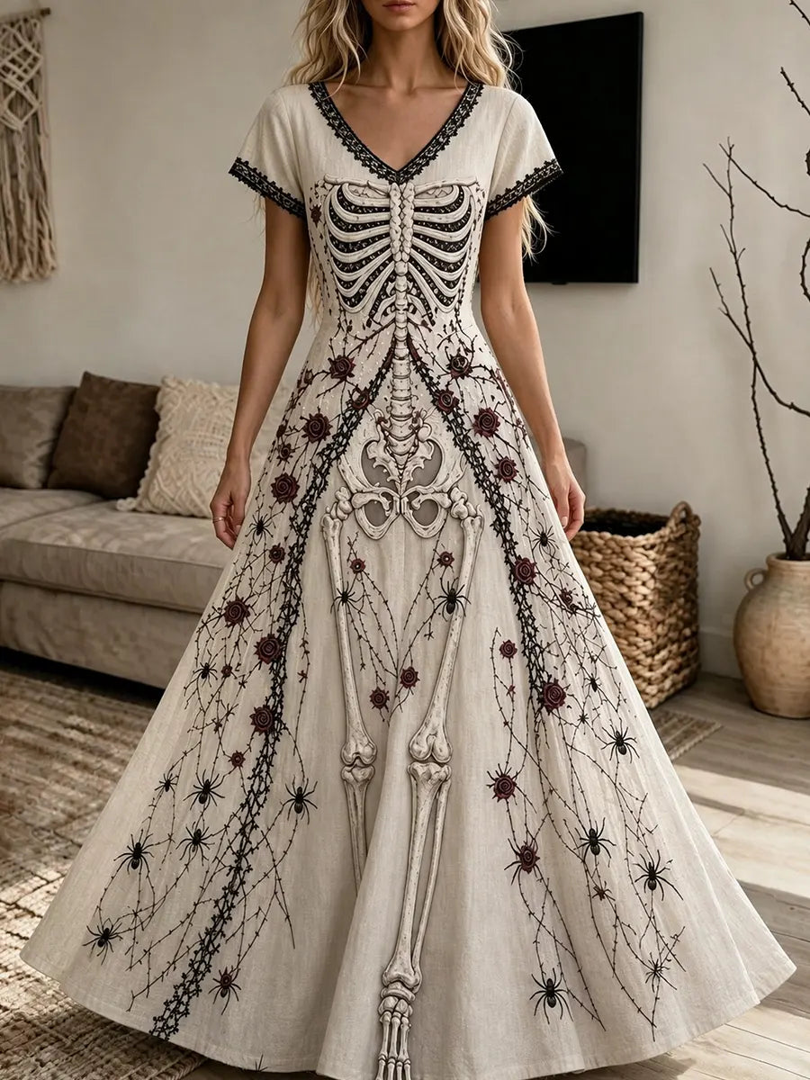 Women's Halloween V-neck Short-sleeve Maxi Dress