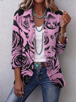 Retro Floral Pattern Art Print Ruffle Casual Stylish Cotton Lapel Coat