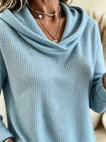 Women's Waffle Knit Cowl Neck Hoodie Top