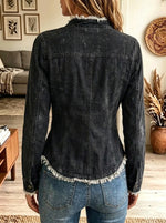 Women's Distressed Raw Edge Zip-Front Denim Jacket