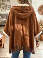 Women's Sherpa Trim Fringe Poncho Jacket