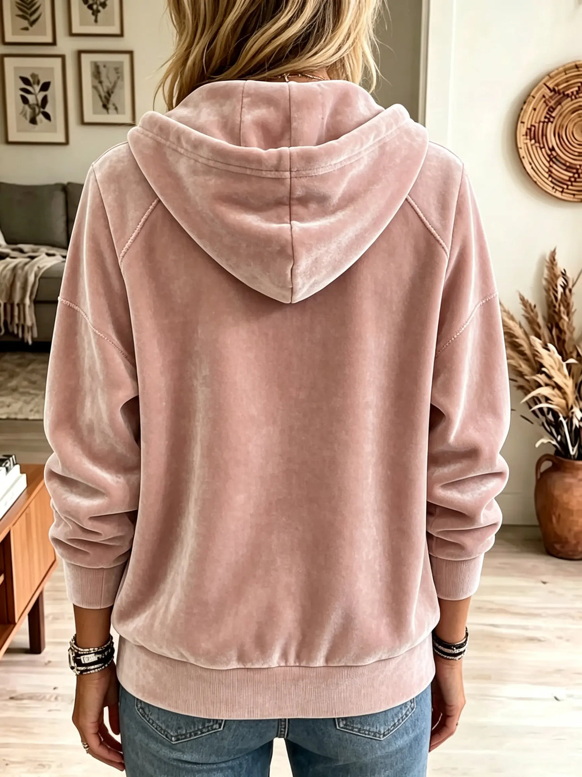 Women's Velvet Zip-Up Hooded Jacket