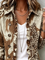Women's Leopard Ruffle Trim Blazer Jacket