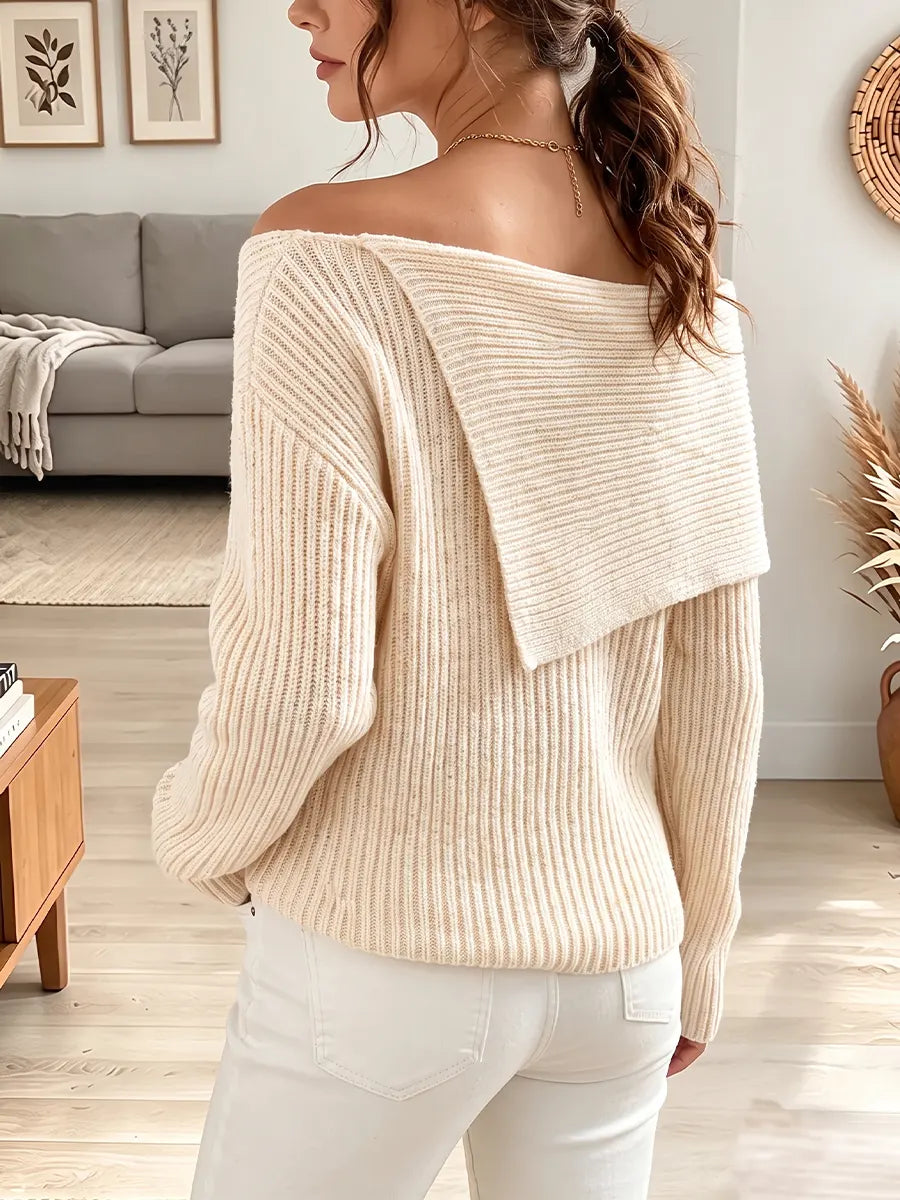 Vintage Elegant Irregularly Button Off-the-shoulder Knit Sweater