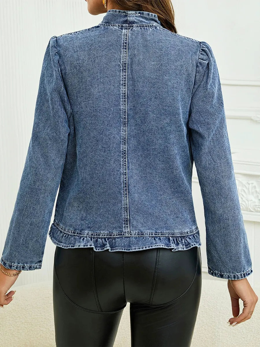 Retro Ruffle Art Casual Stylish Long Sleeve Denim Coat