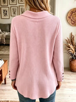 Women's Ribbed Shawl Collar Long Sleeve Top