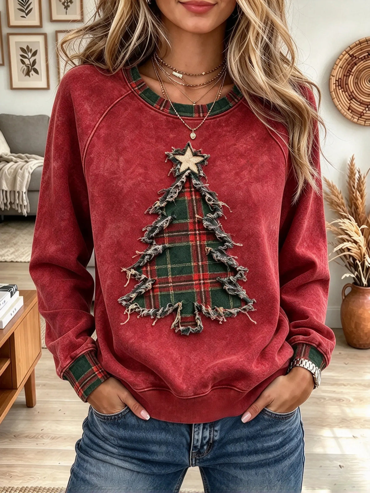 Women's Plaid Christmas Tree Sweatshirt