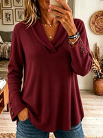 Women's Ribbed Shawl Collar Long Sleeve Top