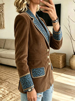 Women's Corduroy Blazer with Leopard Lapel