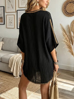 Vintage Elegant Cotton Linen Patchwork Shiny Gold Ribbon Dress