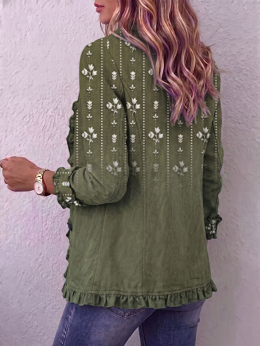 Vintage Elegant Pattern Patchwork Ruffled Jacket