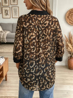 Women's Leopard Print Contrast Collar Chiffon Tunic