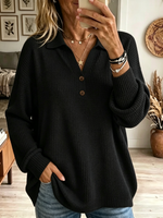 Women's Lapel Collar Henley Waffle Sweater