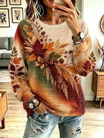 Vintage Autumn Leaf Pattern Art Casual Stylish Long Sleeve Sweatshirt