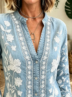 Women's Floral Embroidered Denim Shirt