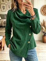 Women's Asymmetrical Button Draped Faux Suede Blouse