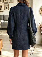 Women's Double-Breasted Bow Tie Tweed Blazer Dress