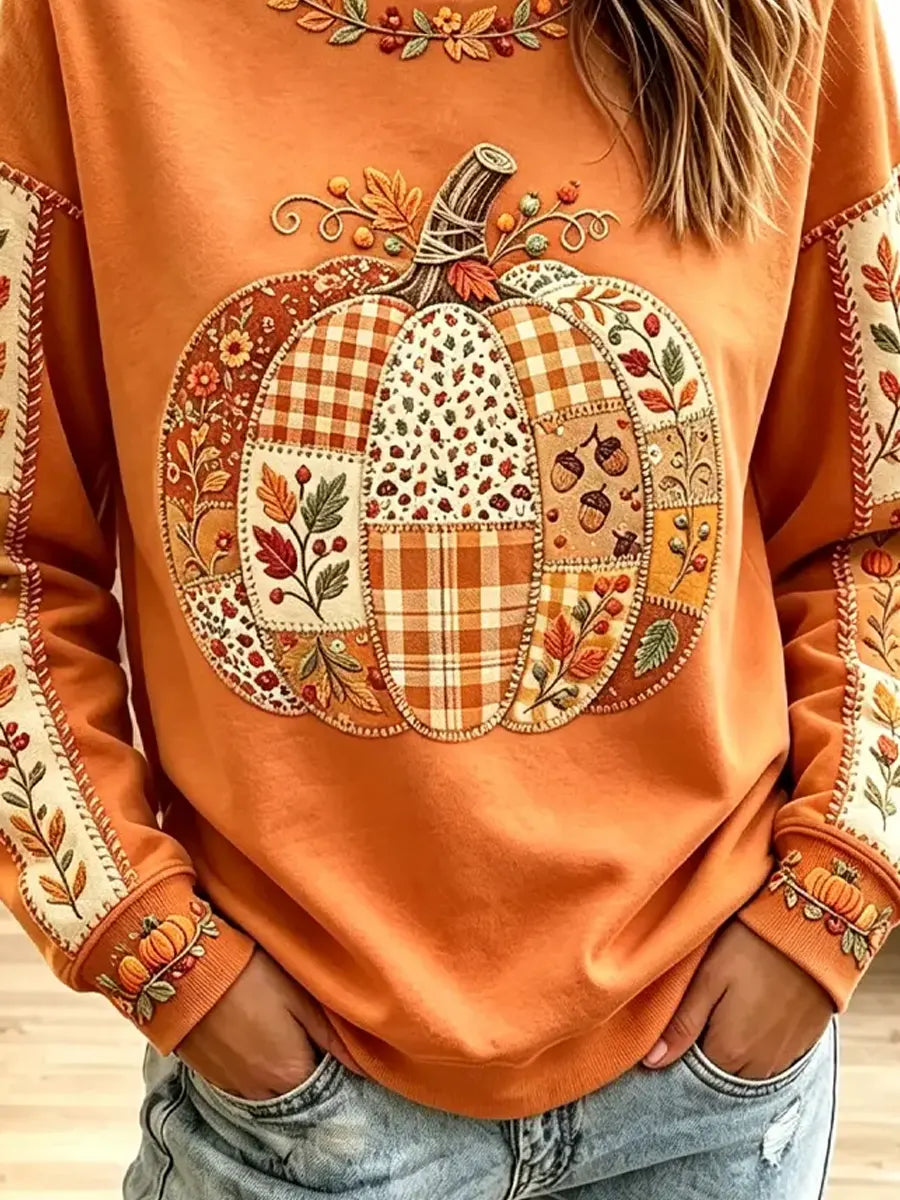 Vintage Pumpkin Autumn Pattern Art Casual Stylish Long Sleeve Sweatshirt