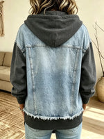 Retro Chic Long Sleeve Hooded Zip Casual Stylish Denim Patchwork Shirt