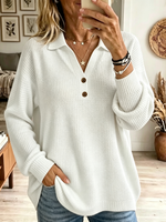 Women's Lapel Collar Henley Waffle Sweater