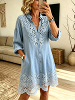 Women's Crochet Cutout Shirt Dress