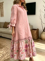 Women's Floral Print Crochet Shirt Dress