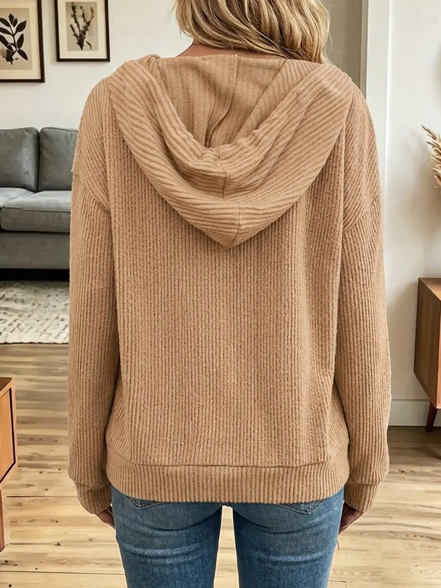 Vintage Hooded Button Art Casual Stylish Long Sleeve Top