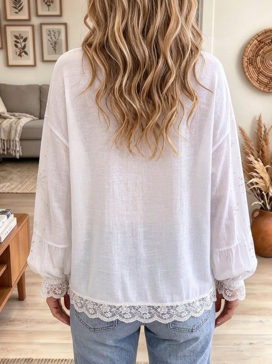 Women's Tiered Snowman Graphic Print Lace Trim Top