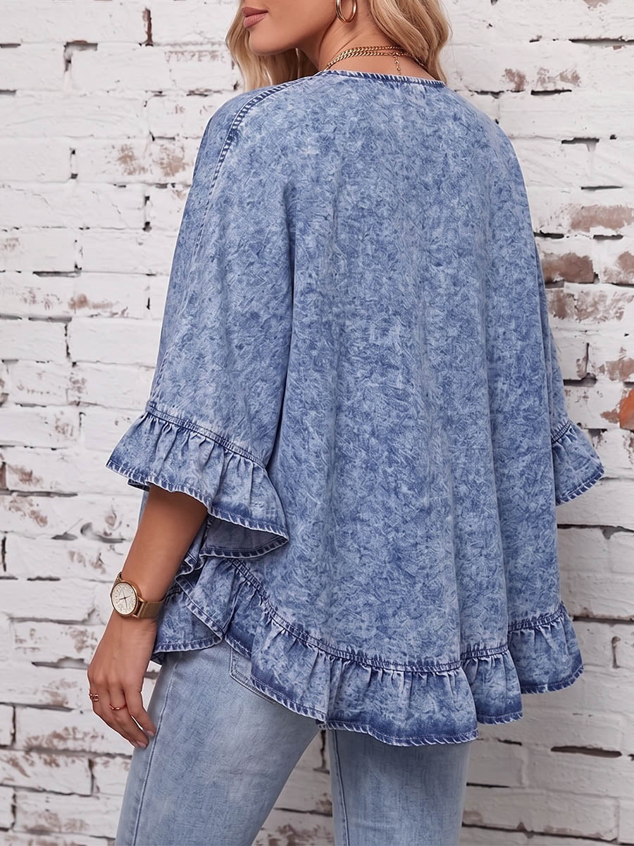 Vintage Elegant Denim Patchwork Ruffled Jacket